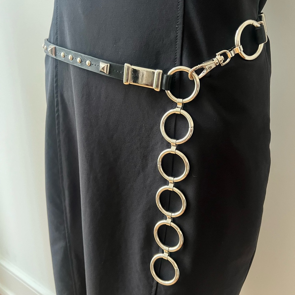 Danier Black Leather Stud and Ring Chain Waist Belt - Picture 3 of 4